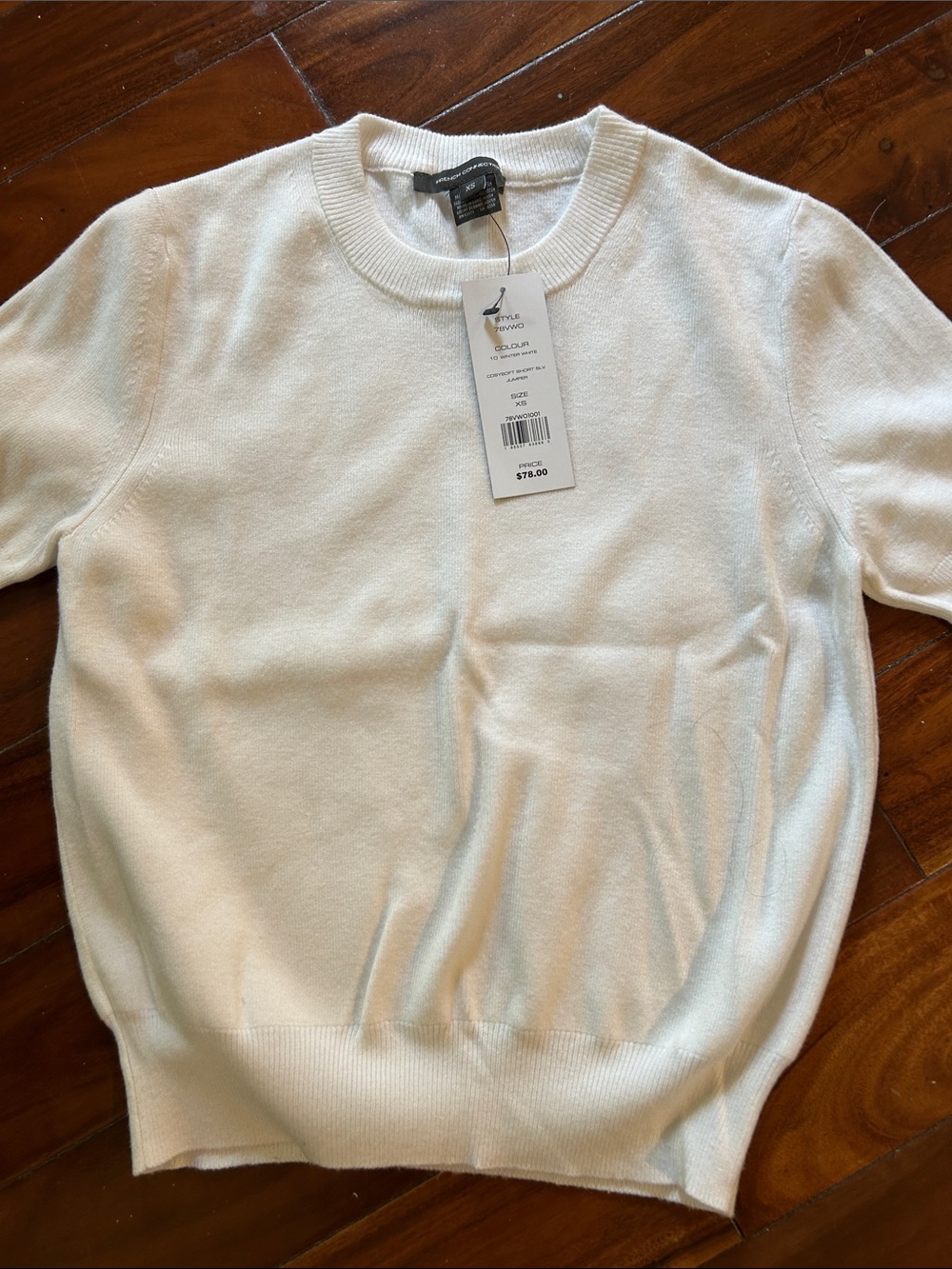 French Connection Men’s Cream Short-Sleeve Crewneck Sweater